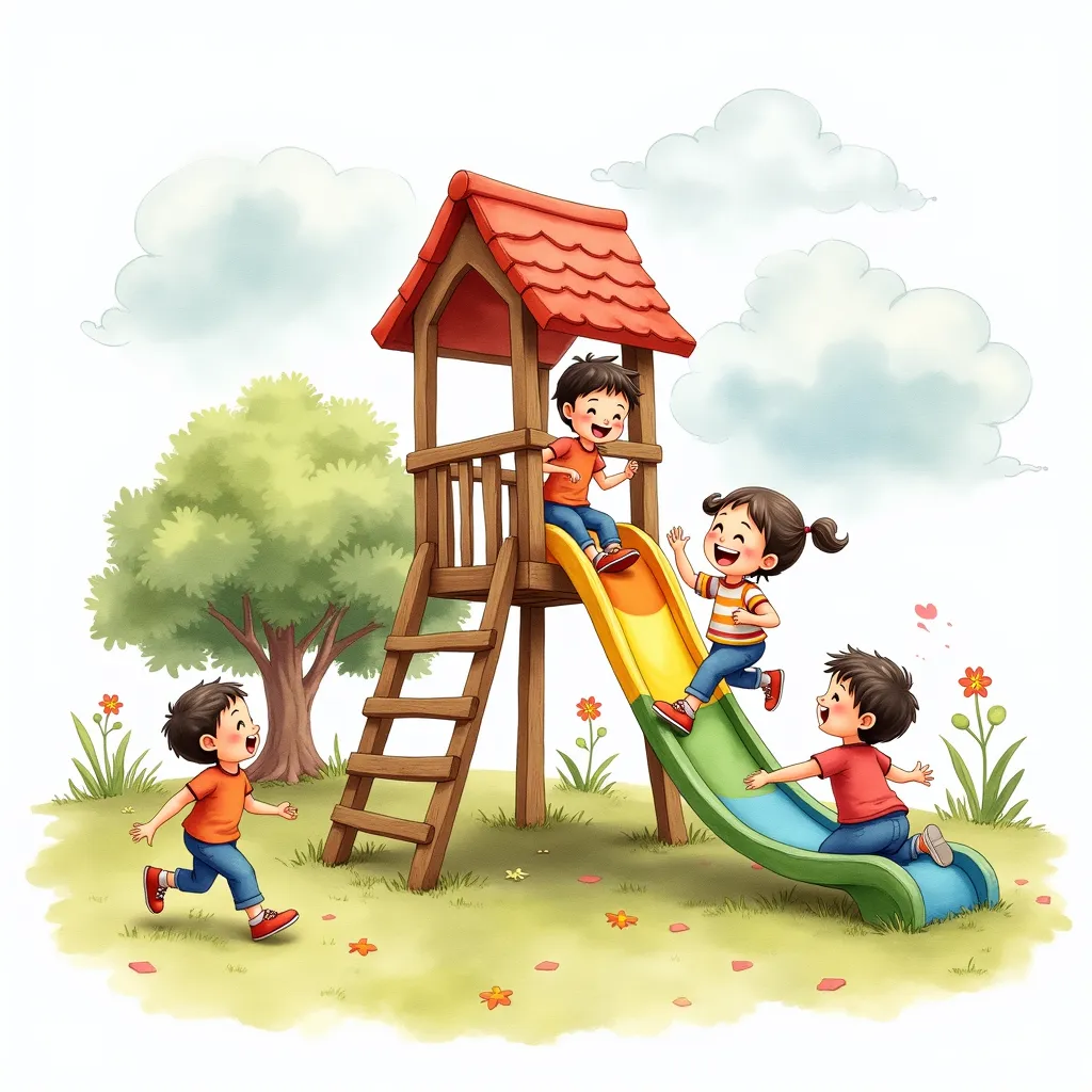 Eine bunte illustration von Kindern, die im Kindergarten Spaß haben